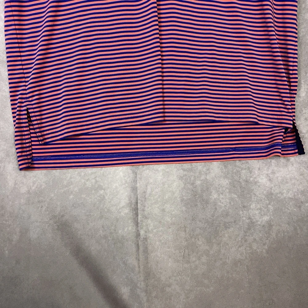 RLX Ralph Lauren Polo Shirt Mens Large Coral/Blue Striped Stretch Short Sleeve